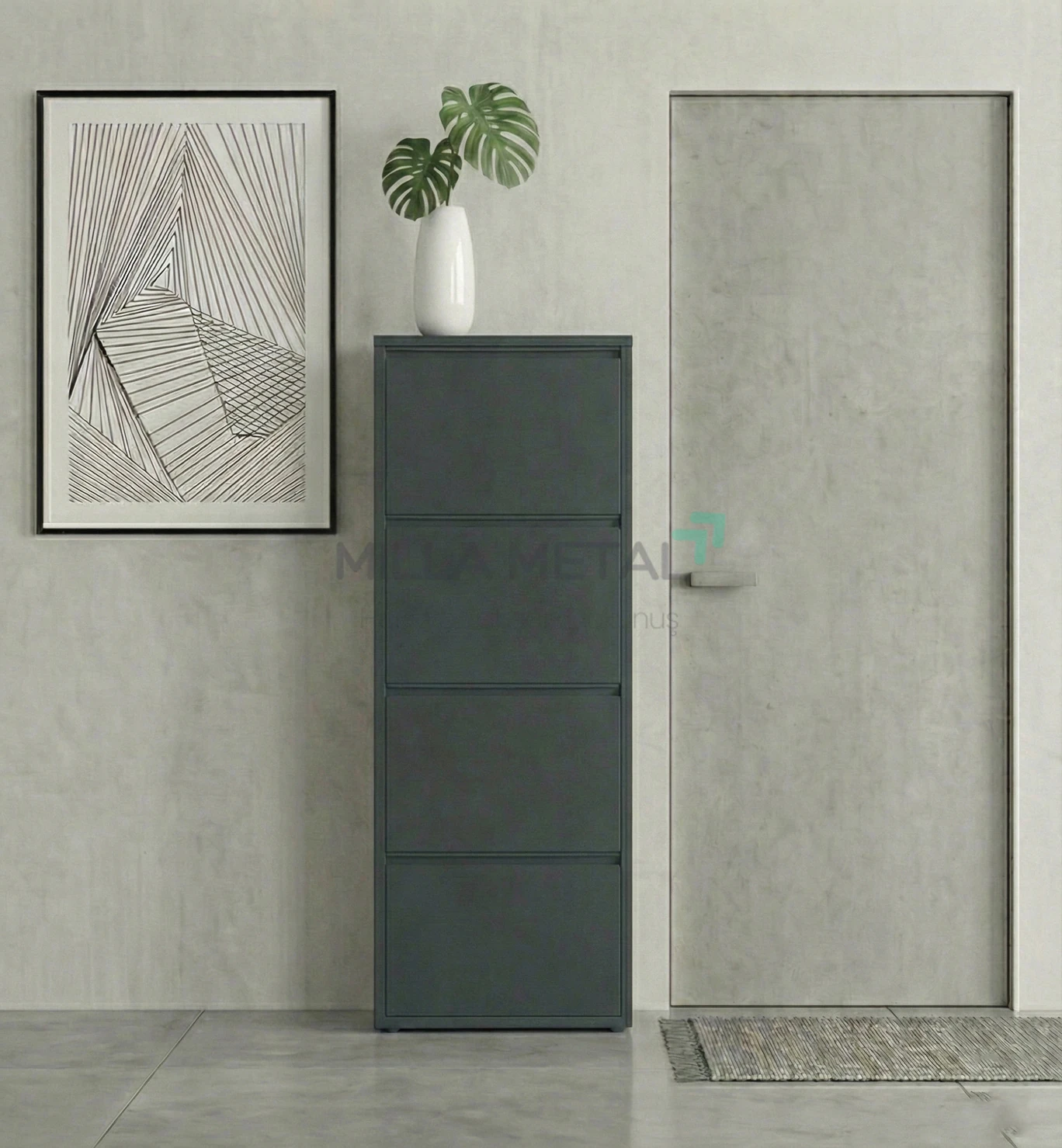 Milla Metal | 4 Kapaklı Metal Ayakkabılık - Antrasit