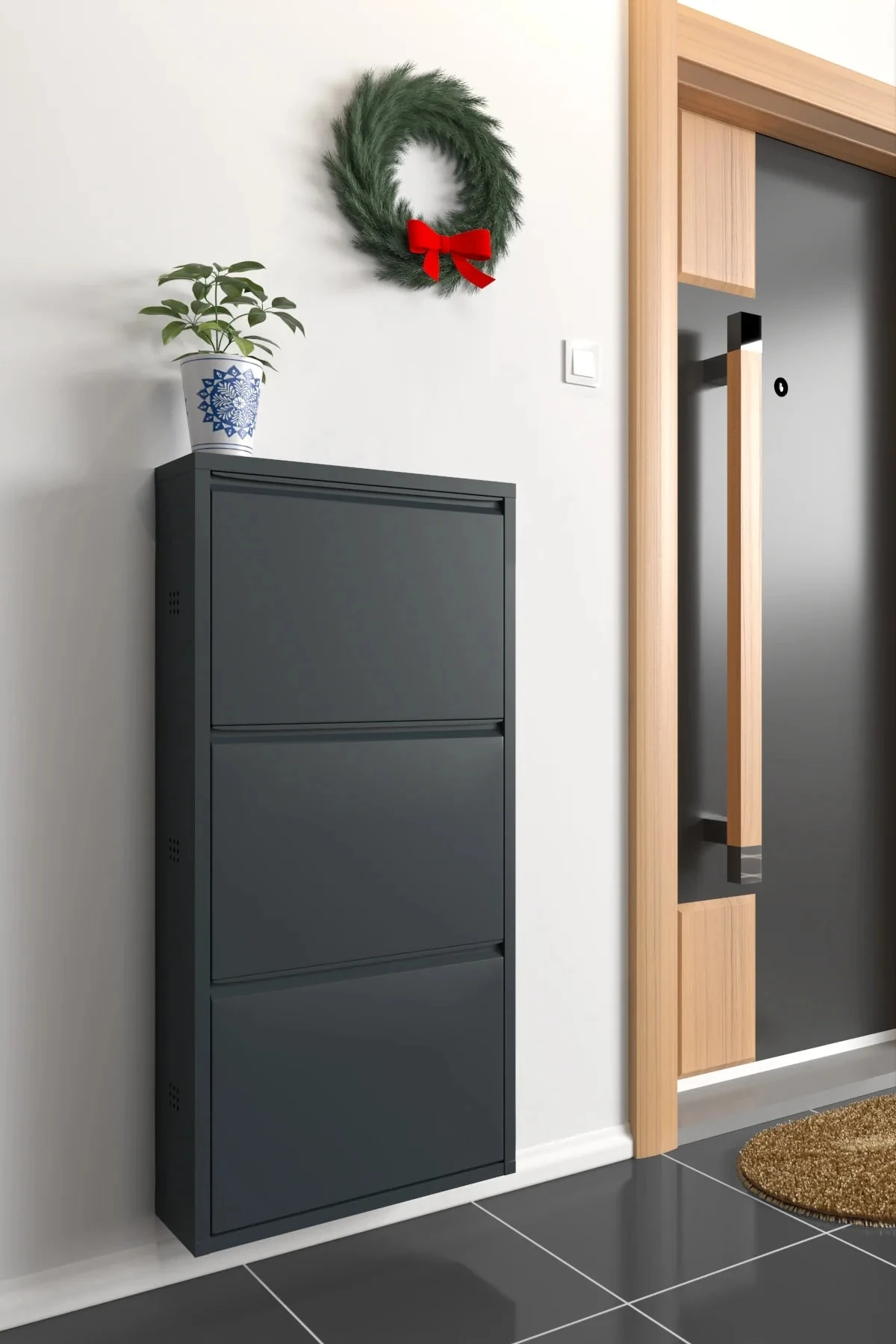 Milla Metal | 3 Kapaklı Metal Ayakkabılık - Antrasit