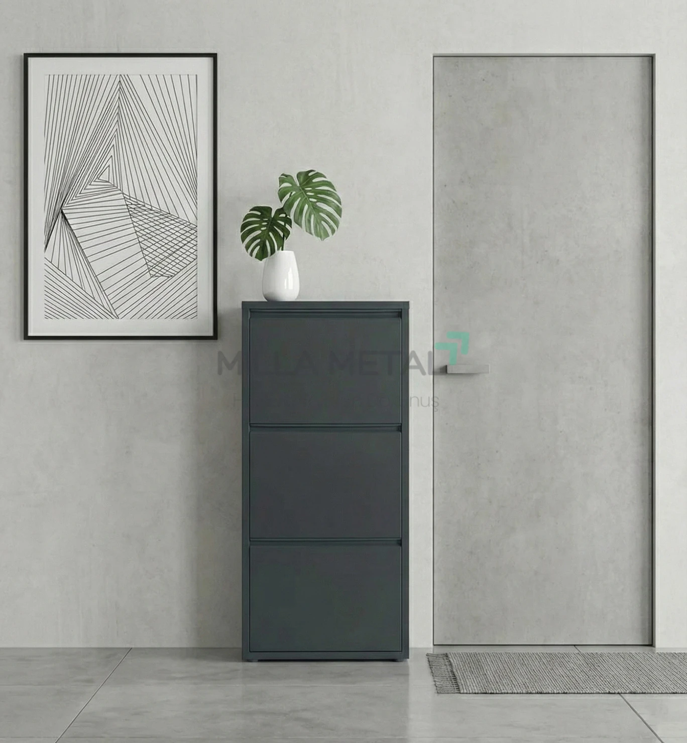 Milla Metal | 3 Kapaklı Metal Ayakkabılık - Antrasit