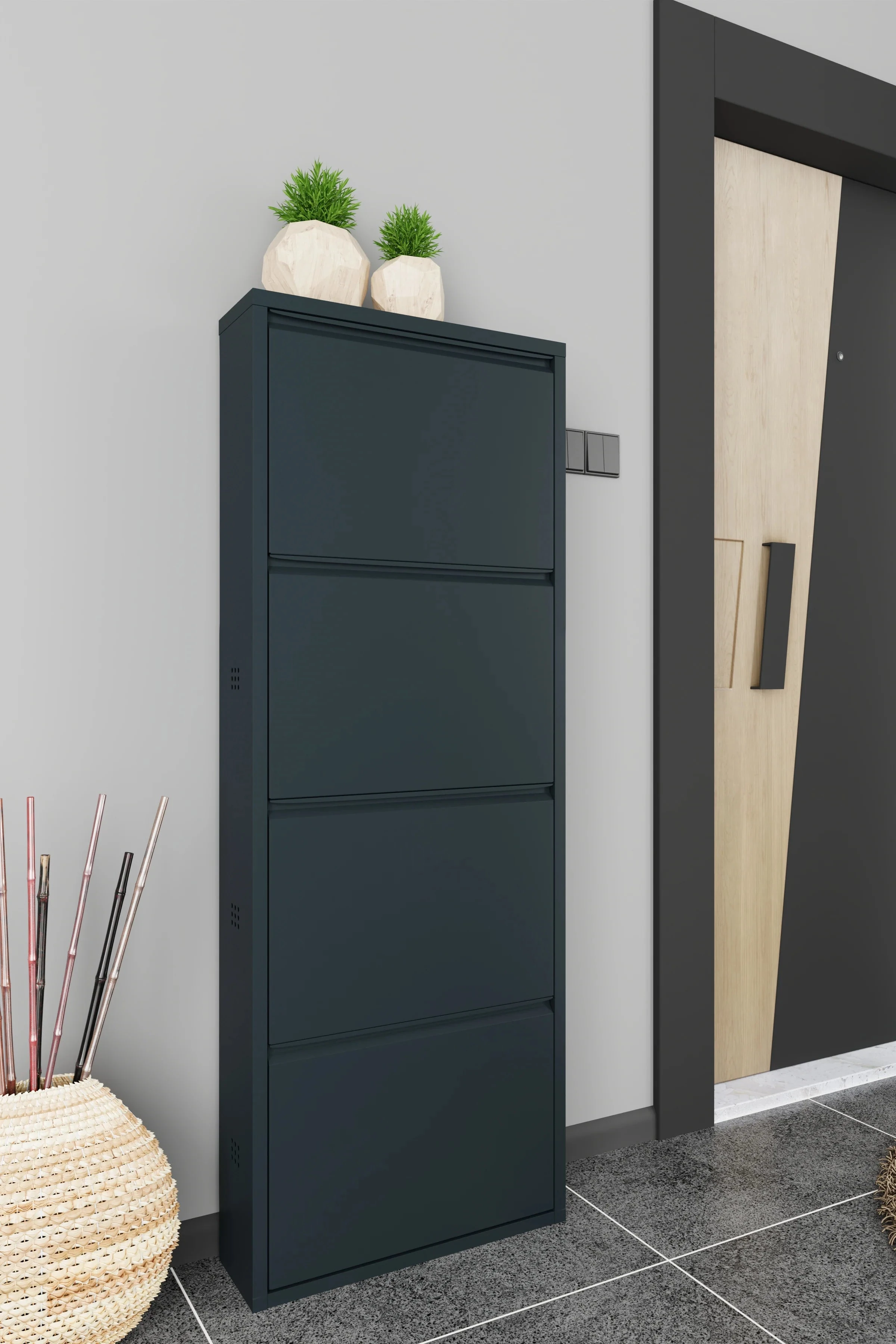 Milla Metal | 4 Kapaklı Metal Ayakkabılık - Antrasit