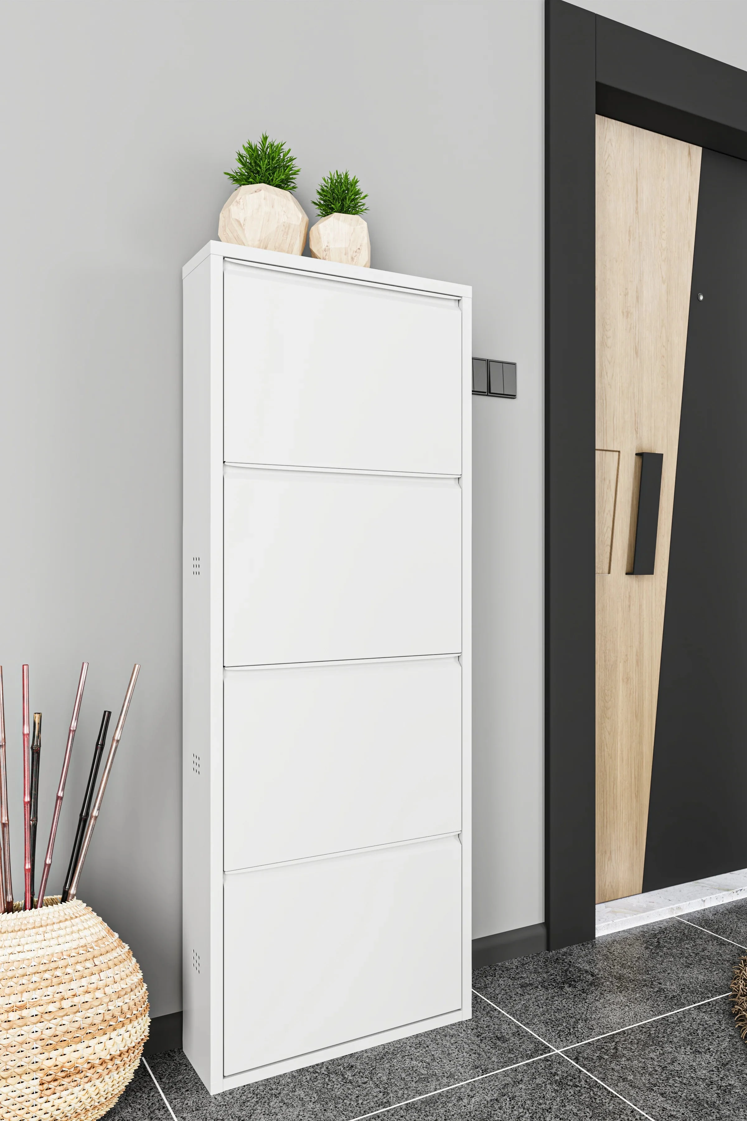 Milla Metal | 4 Kapaklı Metal Ayakkabılık - Beyaz