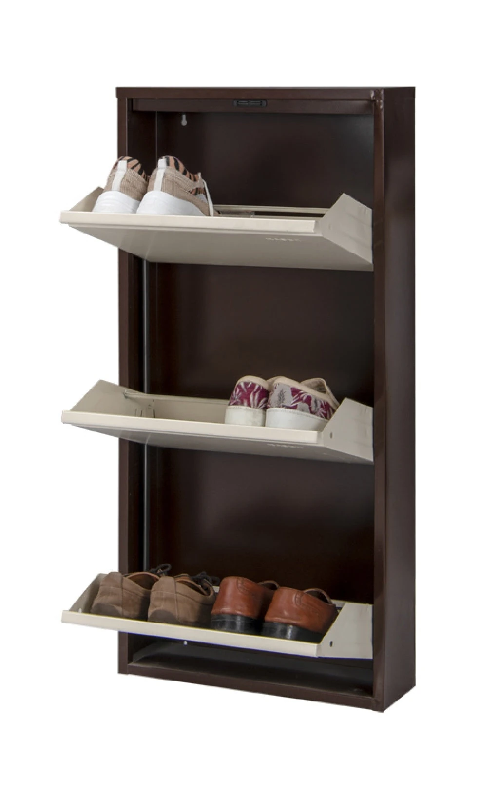 Milla Metal | 3 Kapaklı Metal Ayakkabılık Kahve - Krem