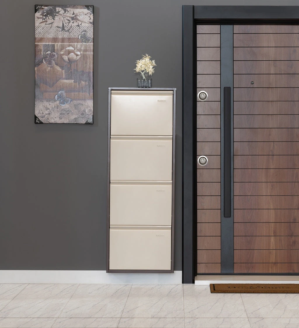 Milla Metal | 4 Kapaklı Metal Ayakkabılık Kahve - Krem