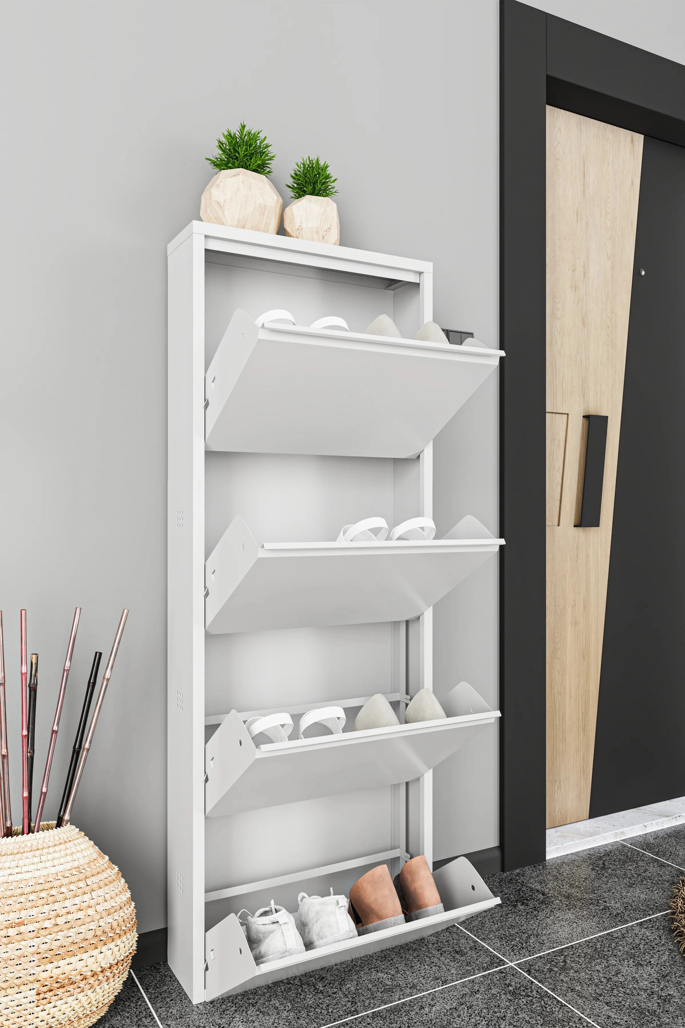 Milla Metal | 4 Kapaklı Metal Ayakkabılık - Beyaz