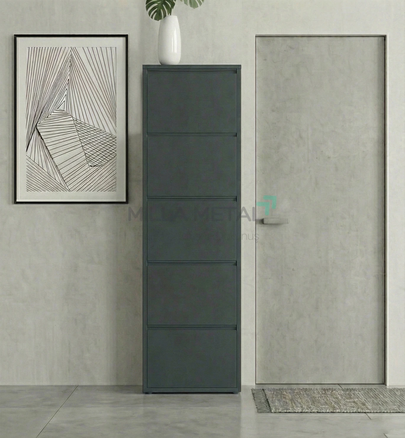 Milla Metal | 5 Kapaklı Metal Ayakkabılık - Antrasit