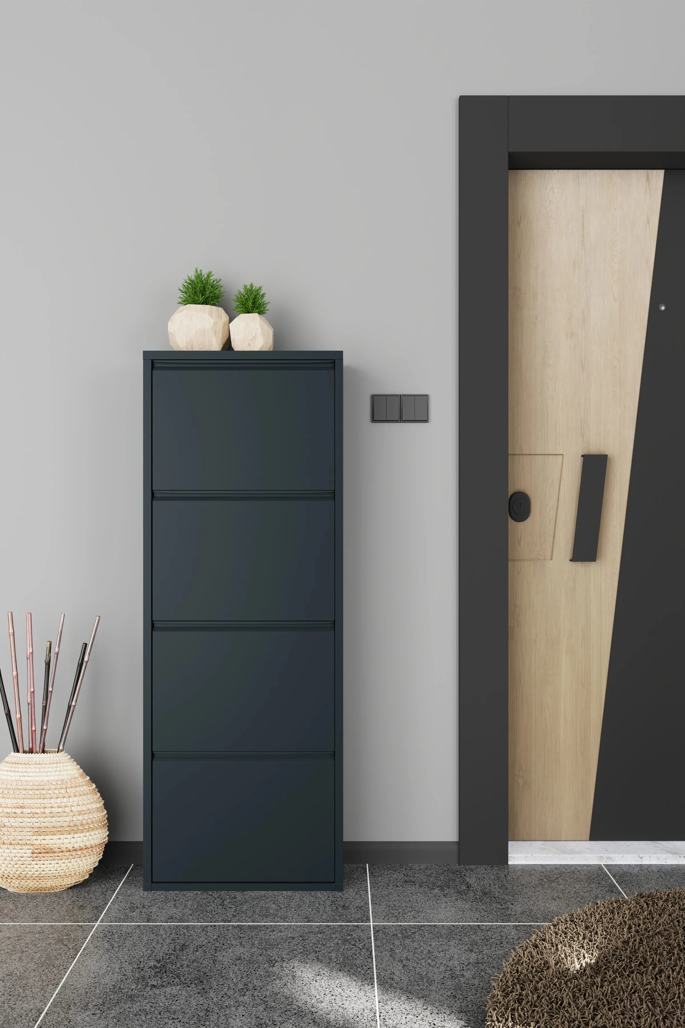 Milla Metal | 4 Kapaklı Metal Ayakkabılık - Antrasit