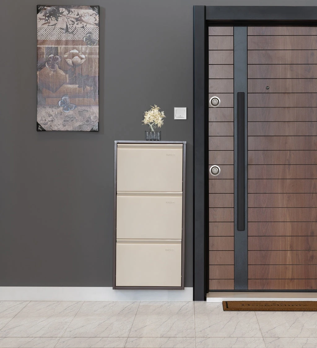 Milla Metal | 3 Kapaklı Metal Ayakkabılık Kahve - Krem