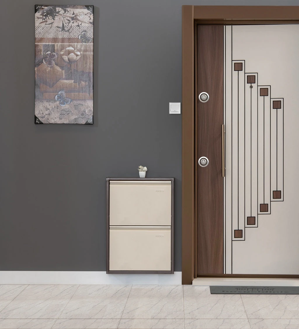 Milla Metal | 2 Kapaklı Metal Ayakkabılık Kahve - Krem