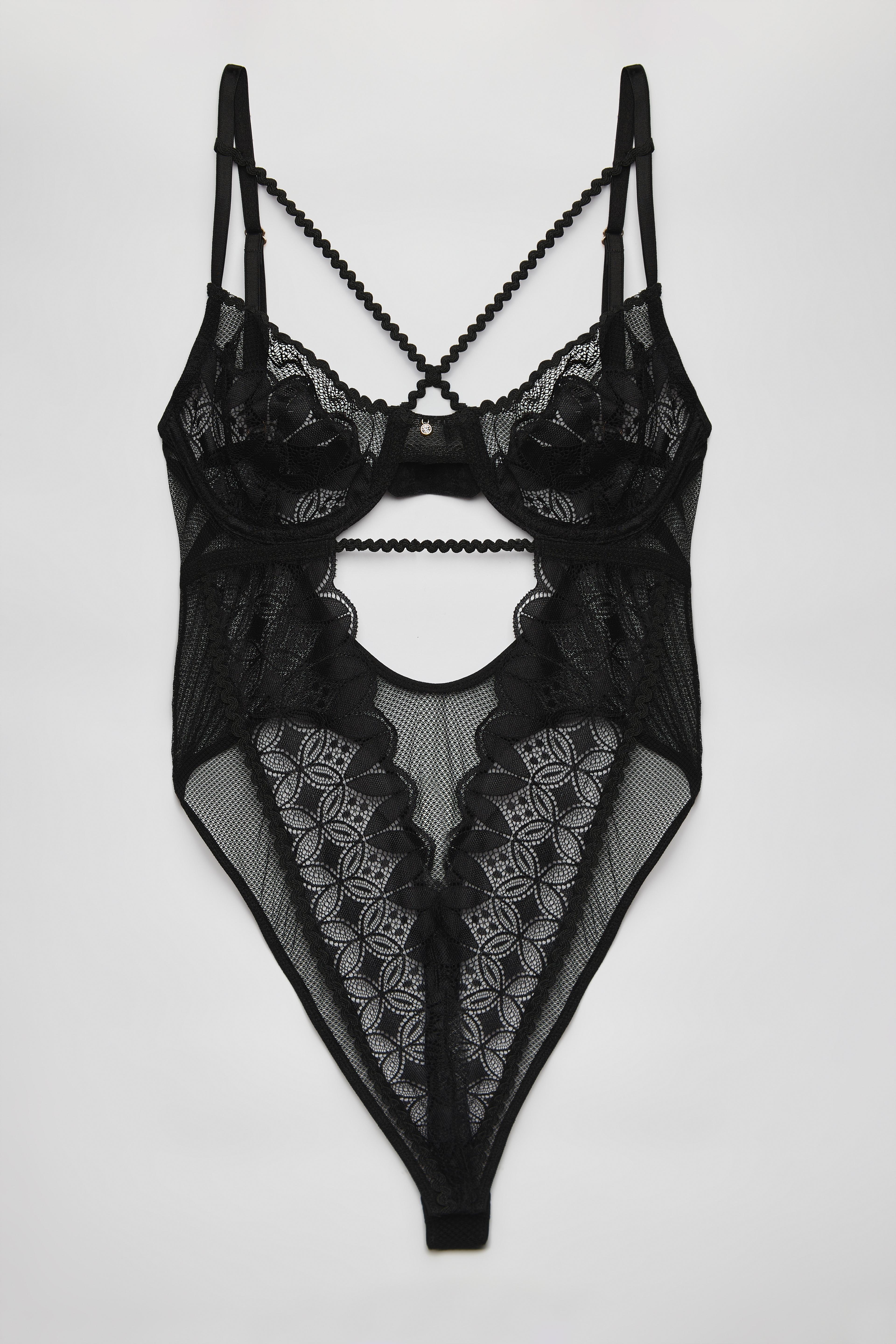 Luna Noctis Strappy Detaylı Dantel Siyah Bodysuit