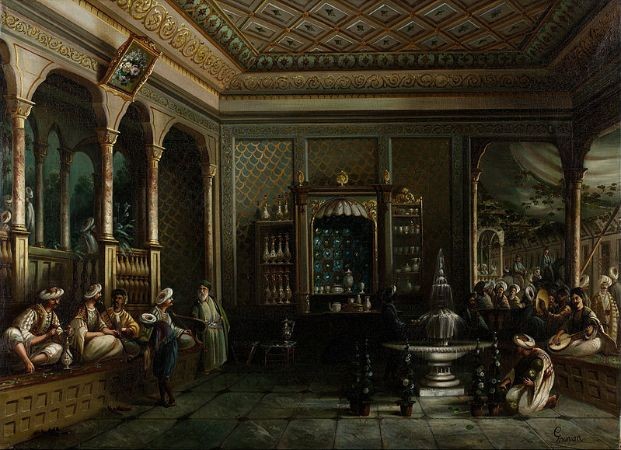 Megerdich Jivanian (Thomas Allom gravürlerinden) – A Coffee House in Tophane, 19. yüzyıl