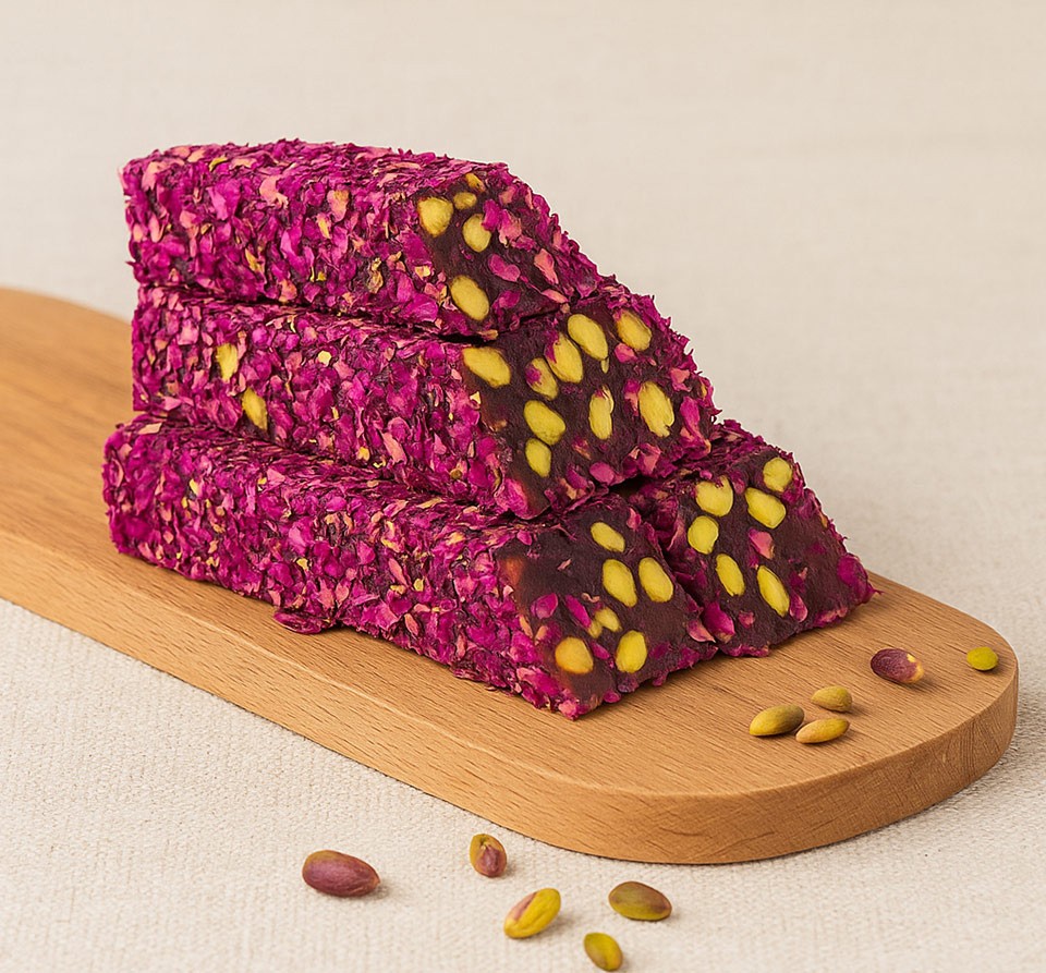 Gül Yaprak Kaplı Nar Aromalı Antep Fıstıklı Lokum 