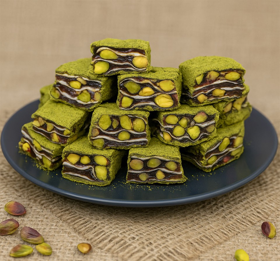 Toz Fıstık Kaplı Nar Aromalı Antep Fıstıklı Baklava Lokum