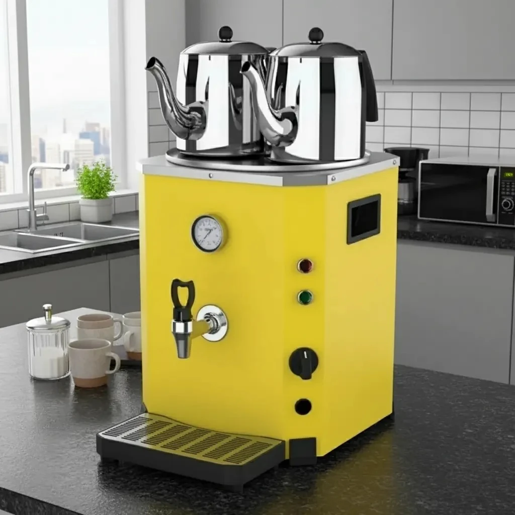 MUTLINE 2 Demlikli Elektrikli Jumbo Çay Makinesi Otomatı Semaver Çay Ocağı 13 Litre - 2 Adet Demlik Hediye