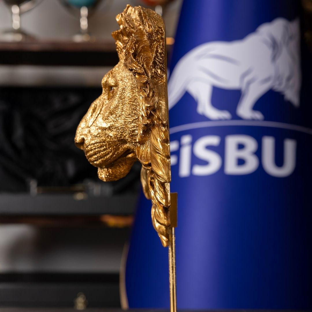 Aslan Kafası Biblo | 30 cm Altın Renk Polyester