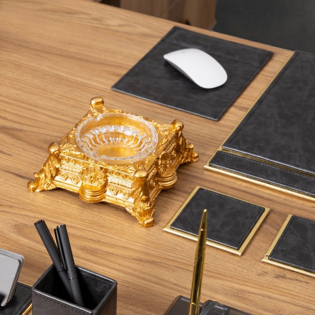 Aura Gold Leather 14-Piece Premium Desk Set