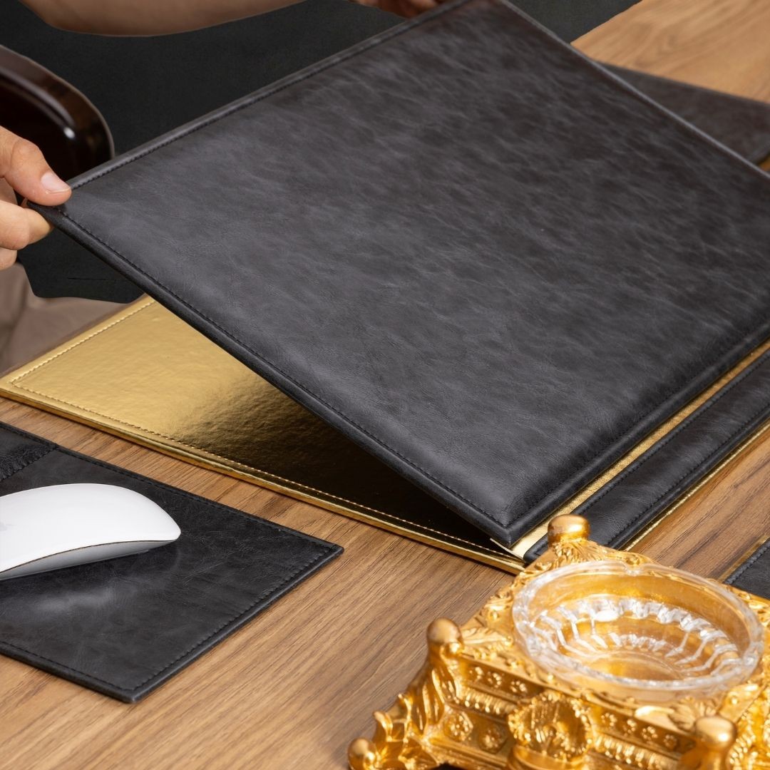 Aura Gold Leather 14-Piece Premium Desk Set