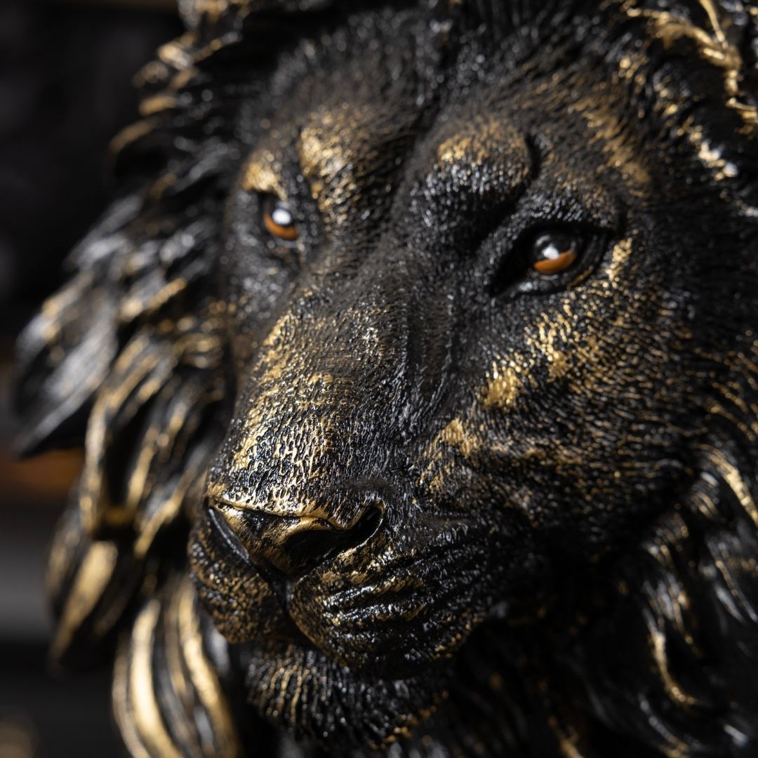 Aslan Kafası Biblo | 30 cm Siyah Renk Polyester
