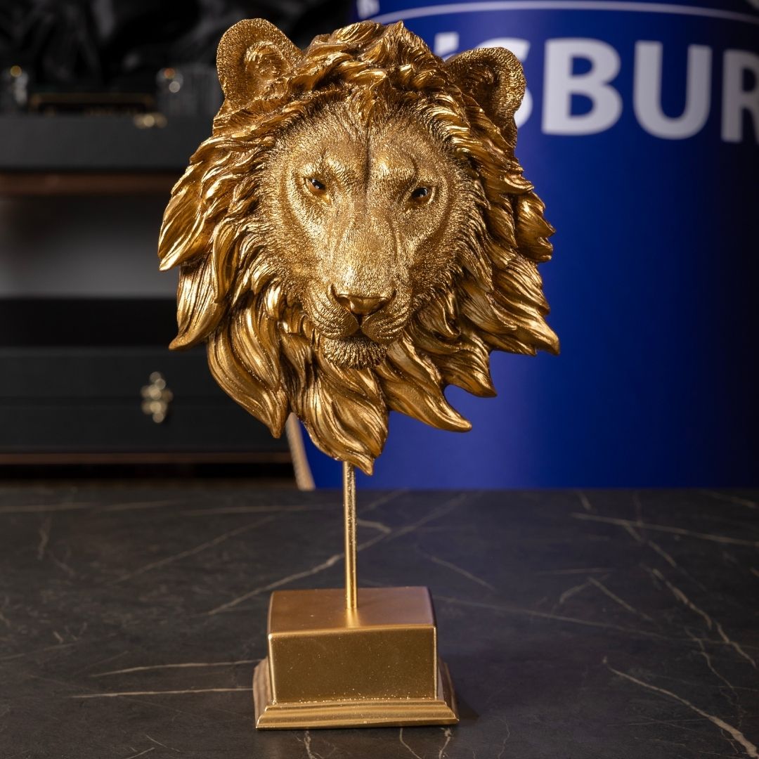 Aslan Kafası Biblo | 30 cm Altın Renk Polyester