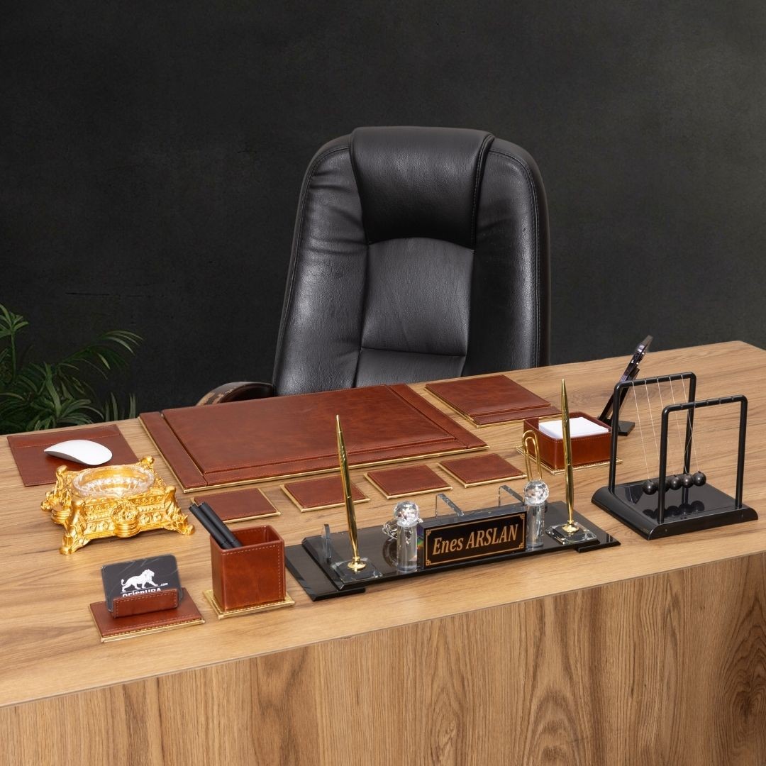 Taba Altın Deri 14 Parça Premium Masa Takımı