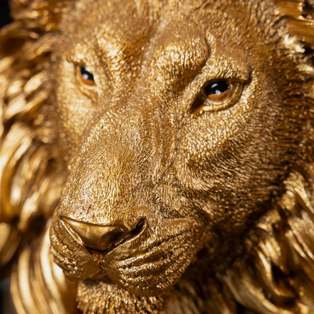 Aslan Kafası Biblo | 30 cm Altın Renk Polyester