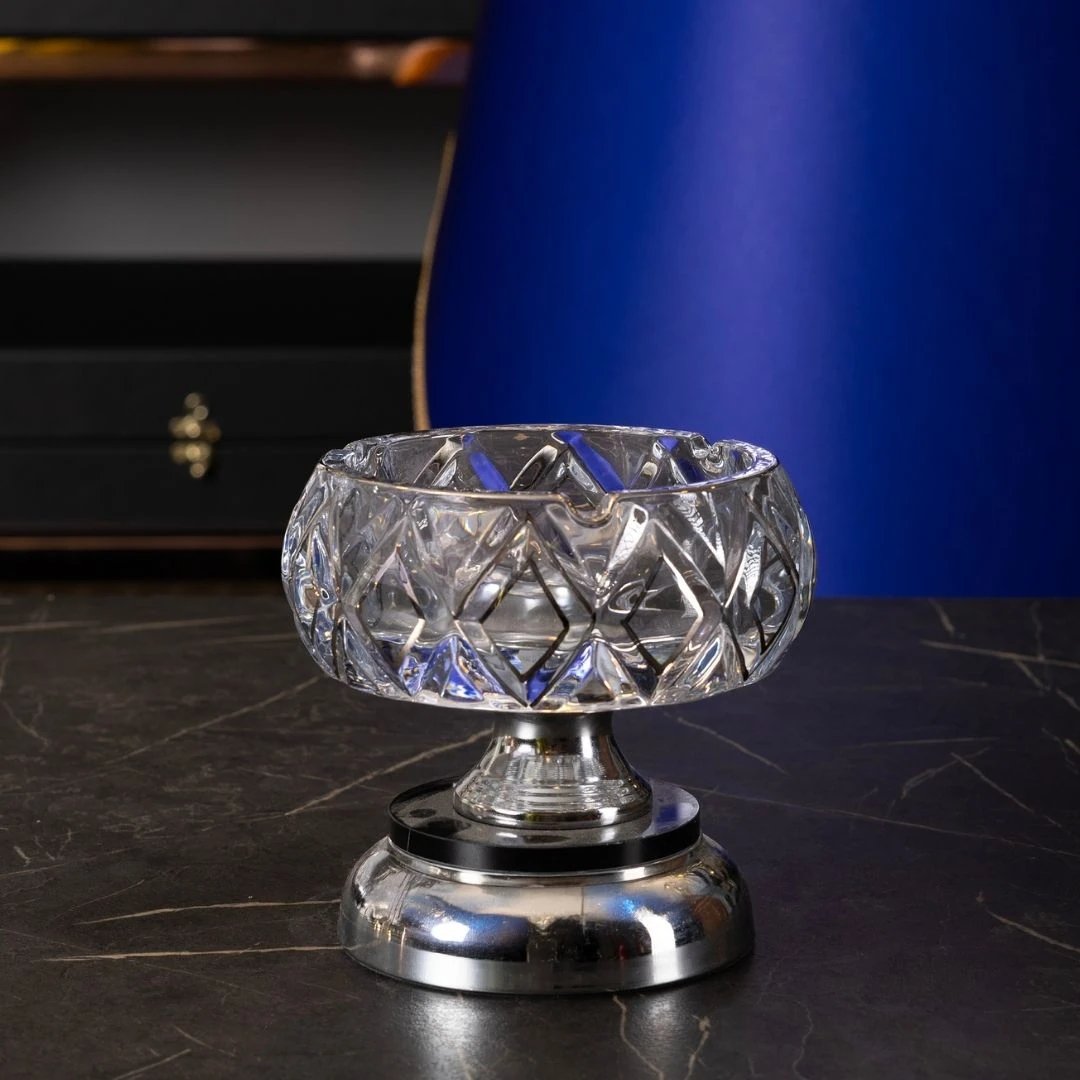 Kristal Cam Küllük | 15 cm | Gümüş Detaylı