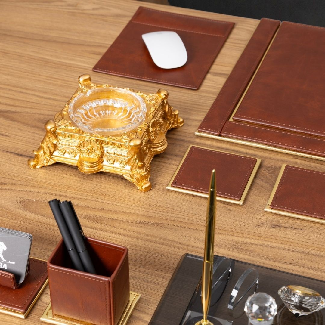 Taba Altın Deri 14 Parça Premium Masa Takımı