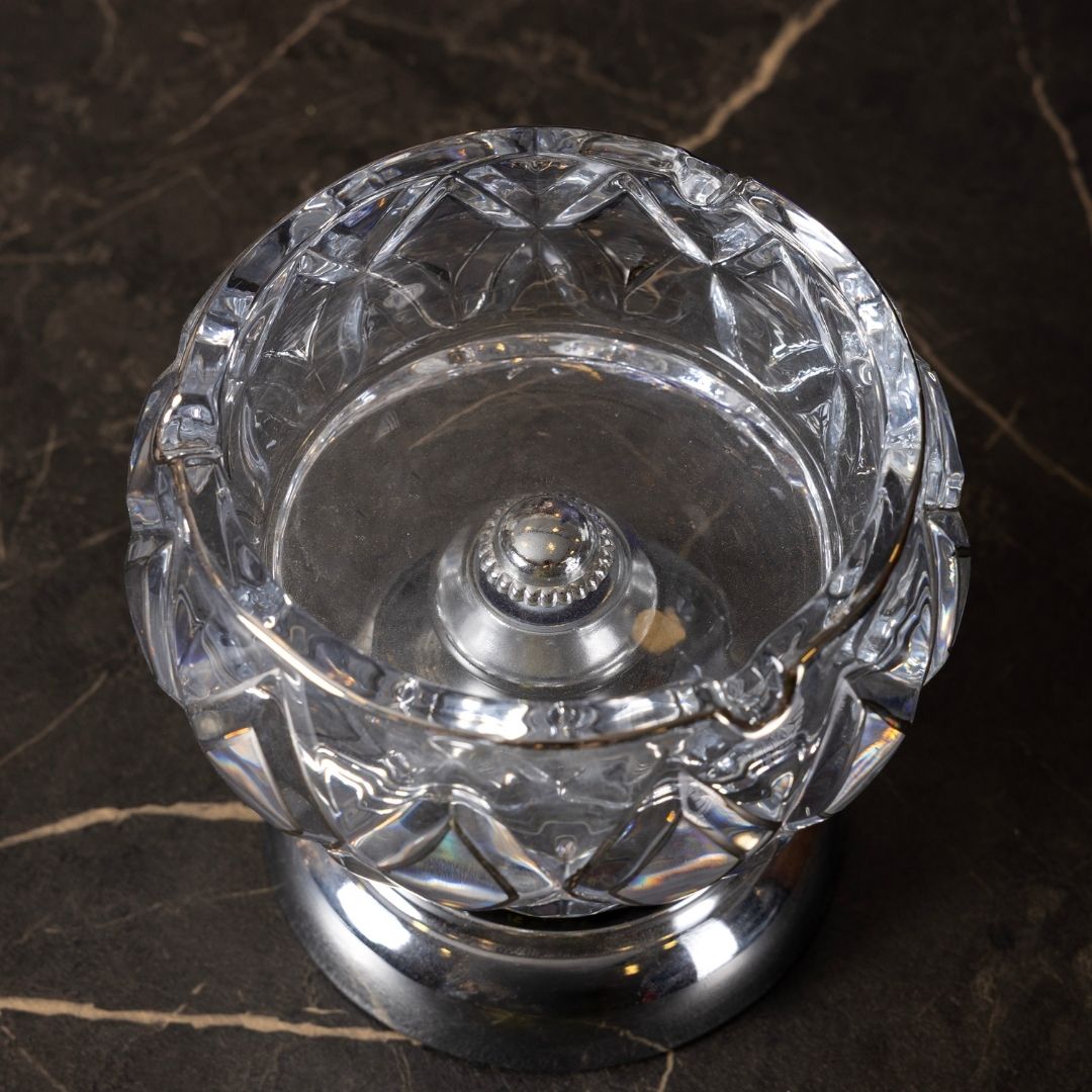 Kristal Cam Küllük | 15 cm | Gümüş Detaylı