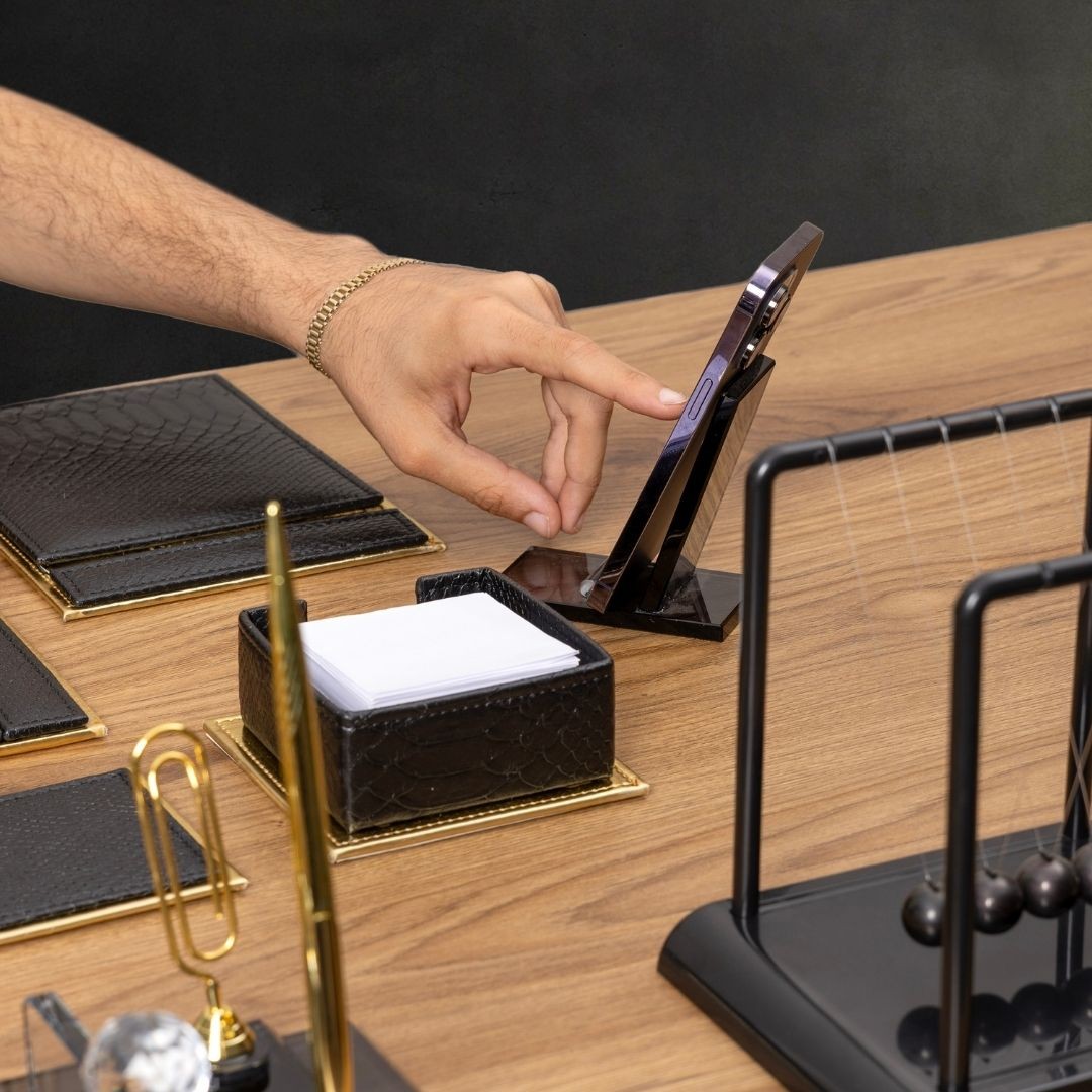 Timsah Altın Deri 14 Parça Premium Masa Takımı