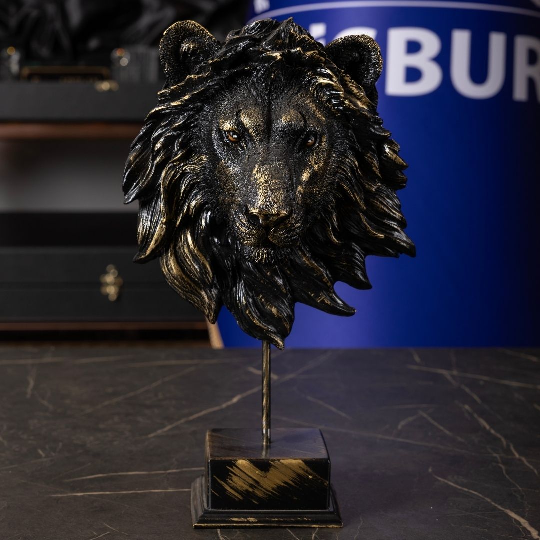 Aslan Kafası Biblo | 30 cm Siyah Renk Polyester