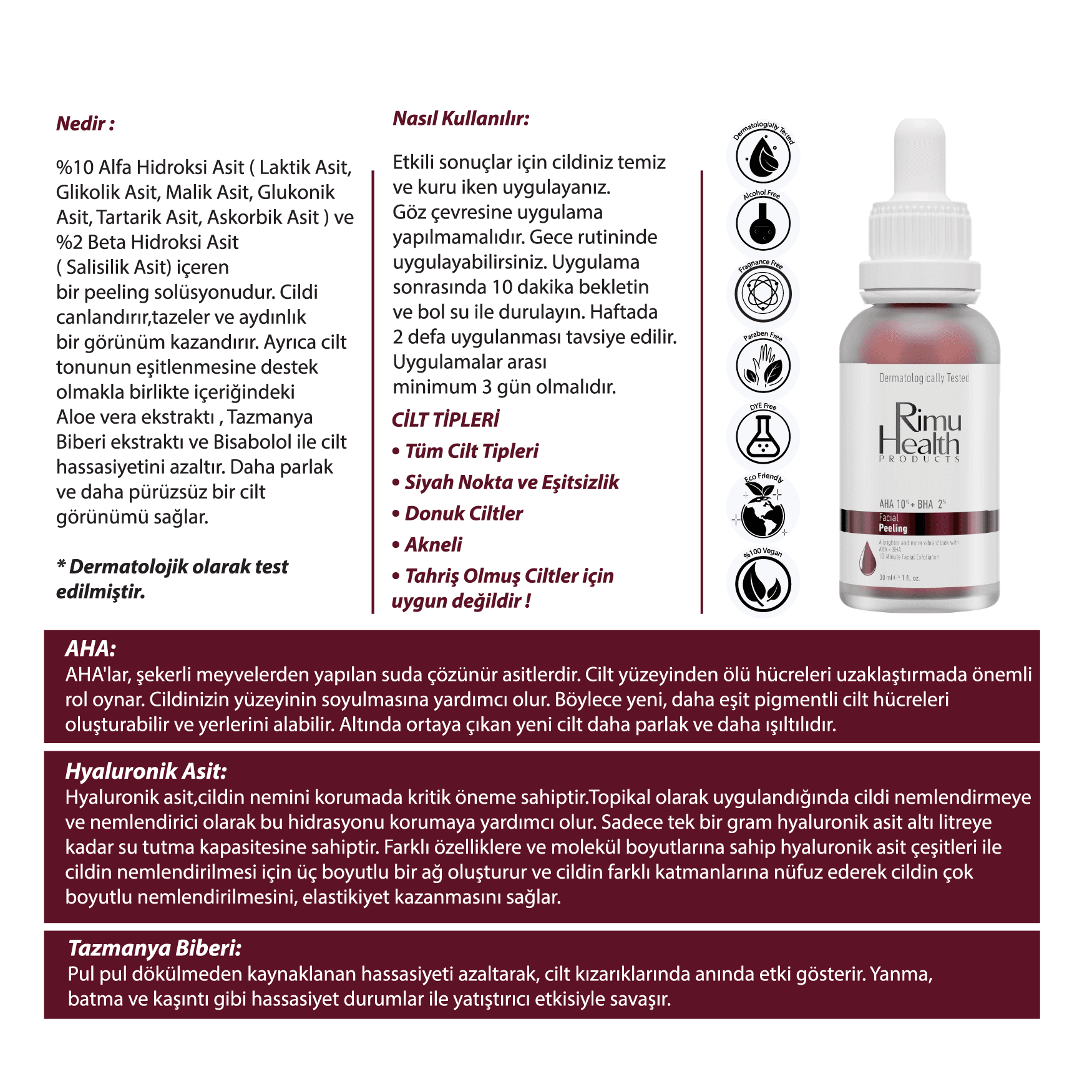 Canlandırıcı ve Cilt Tonu Eşitleyici Yüz Peeling Serum 30 ml (Aha 10% + Bha 2%)