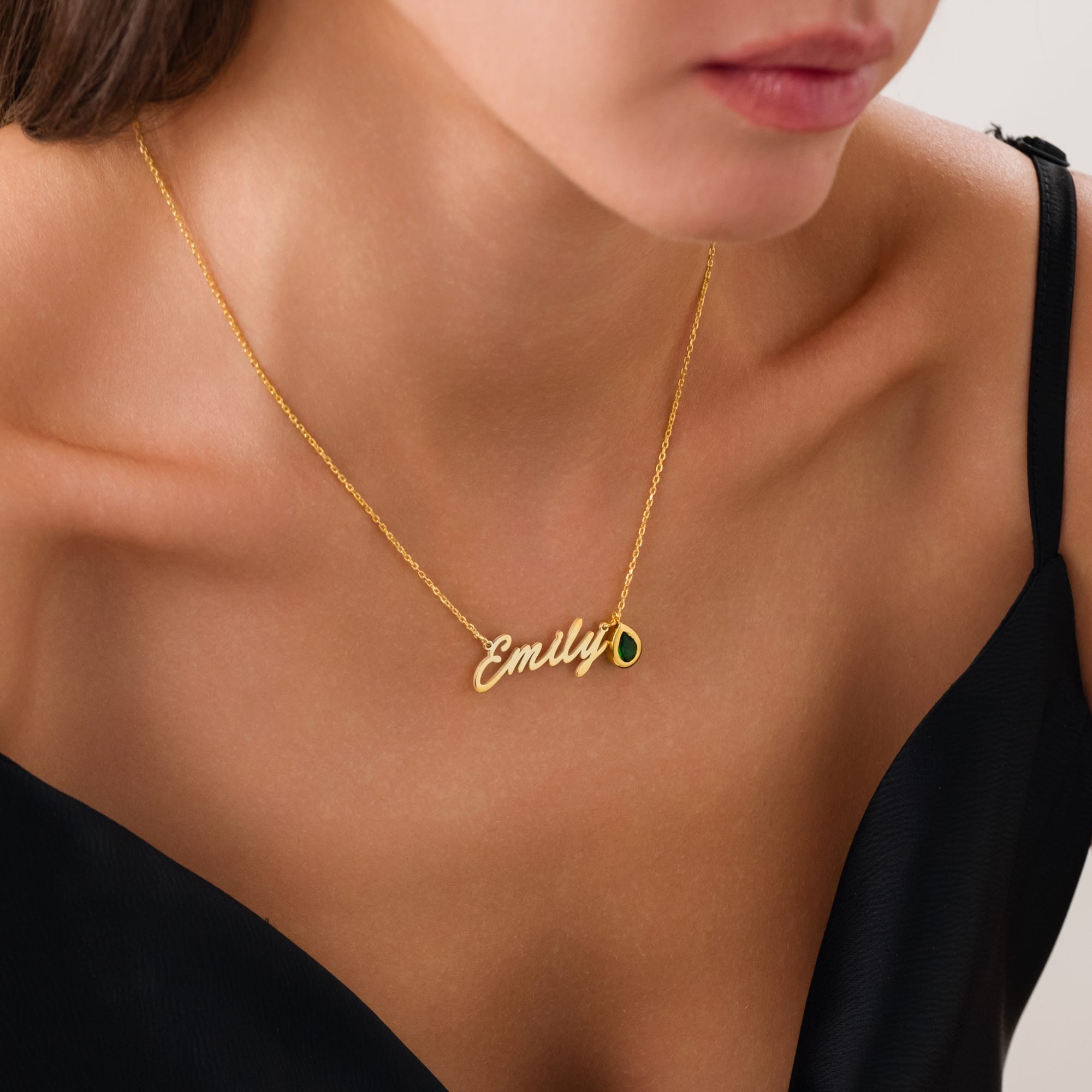 925 Gümüş | Özel Taşlı Minimal Tasarım Kişiye Özel Kolye | 14K Gold 