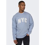 Only & Sons O Yaka Mavi Erkek Sweatshirt 22026376_ONSTROY Rlx Text Prınt Cre