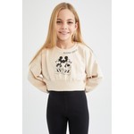 DeFacto Kız Çocuk Disney Mickey & Minnie Crop Bisiklet Yaka Sweatshirt V1592A621AU