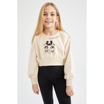 DeFacto Kız Çocuk Disney Mickey & Minnie Crop Bisiklet Yaka Sweatshirt V1592A621AU