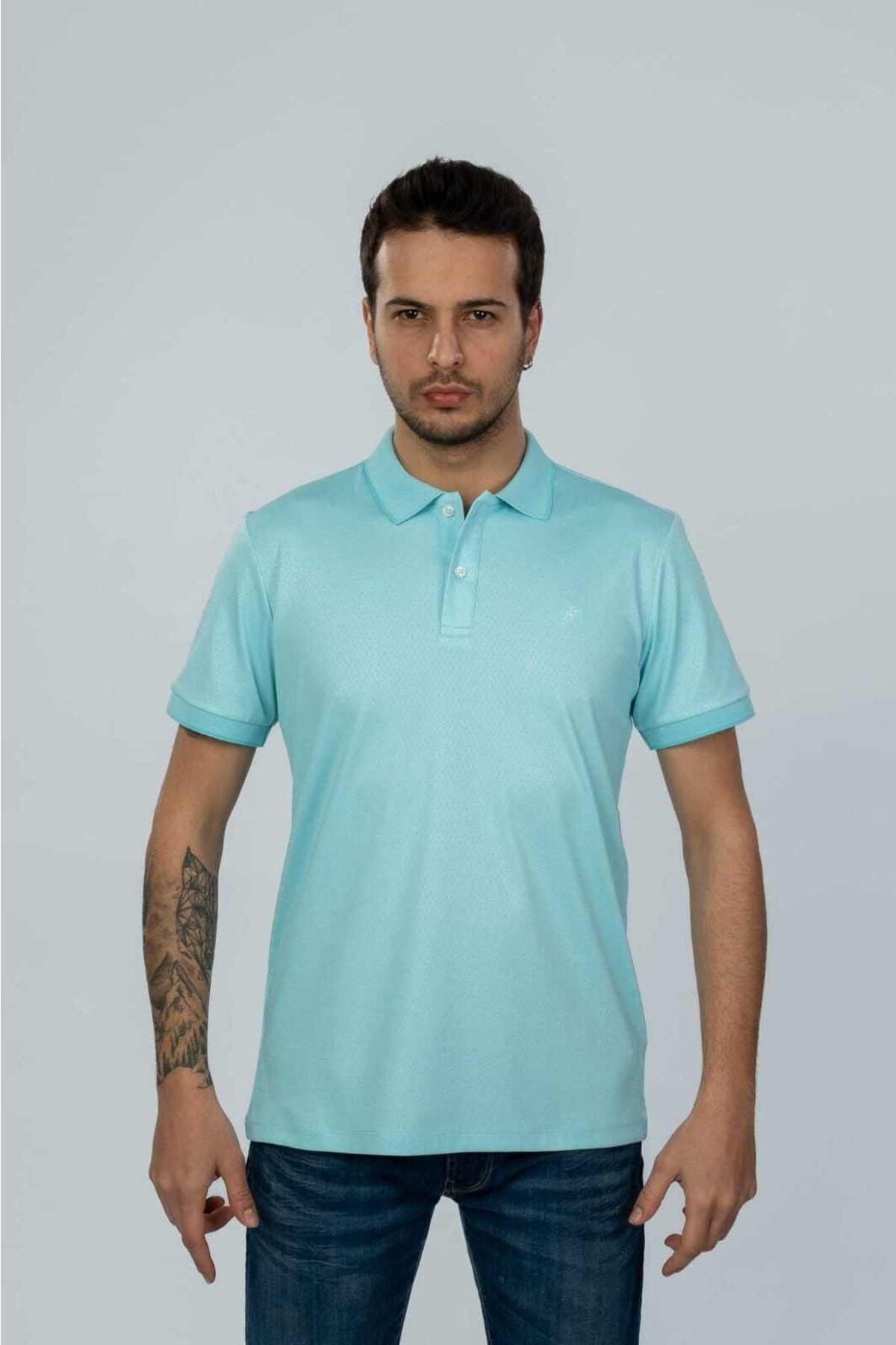 Polo Yaka Mint Renk Petek Desenli Tşhirt