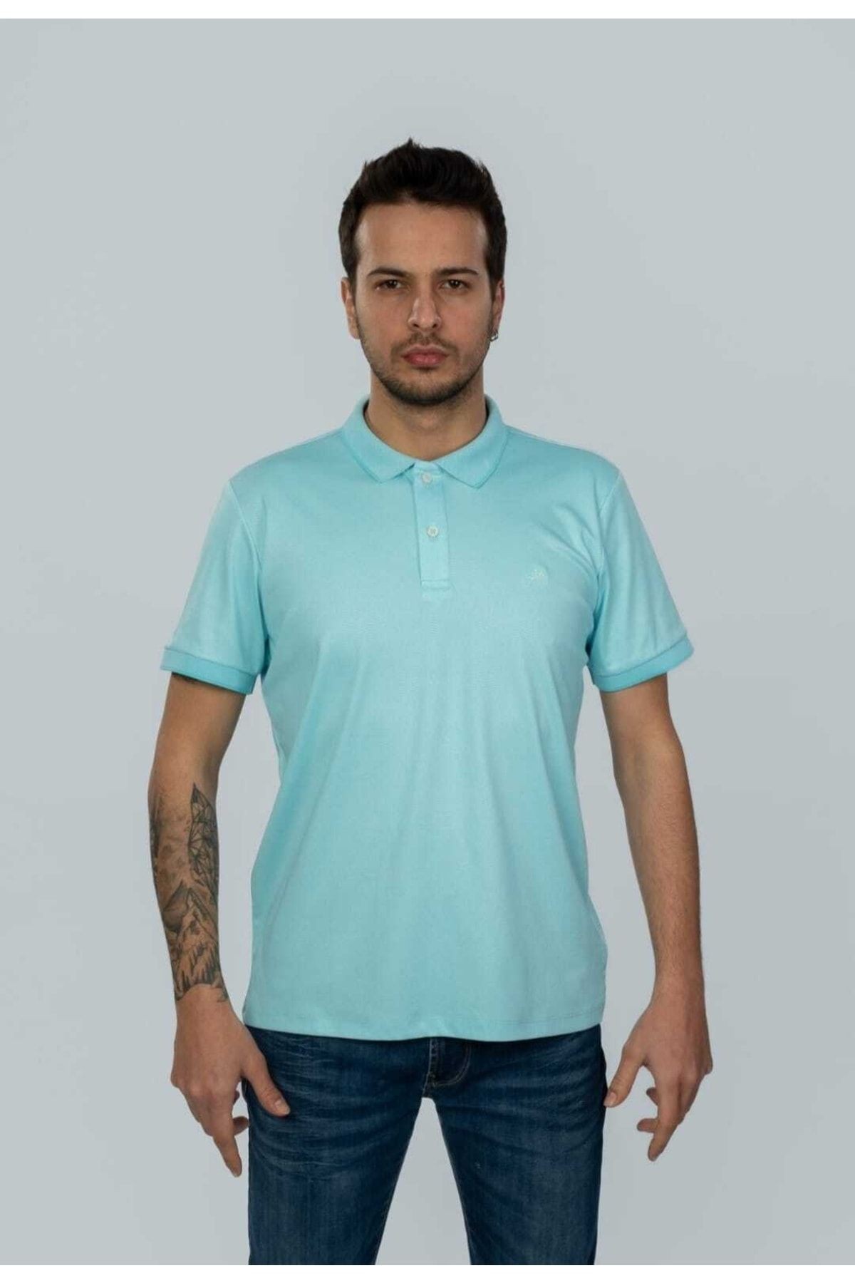 Polo Yaka Mint Yeşil Renk Desenli T-shirt