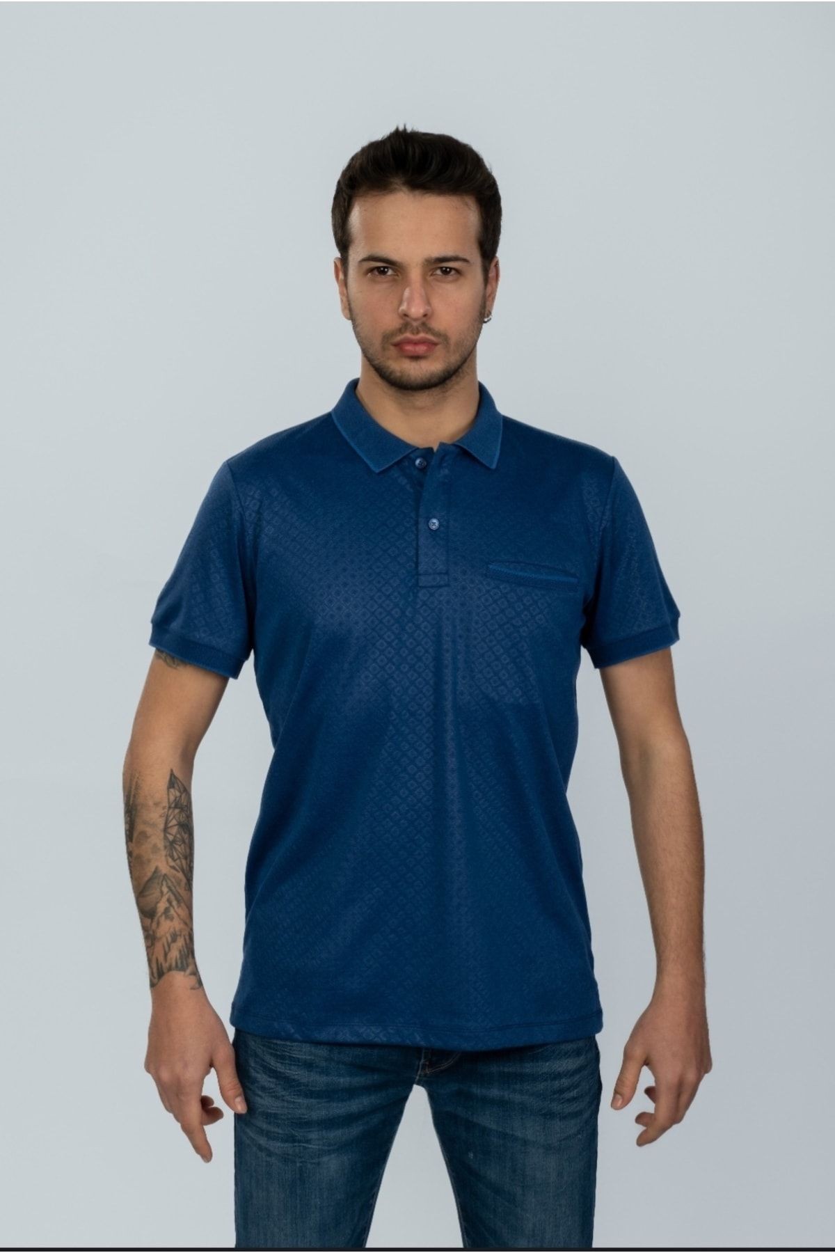 Lacivert Cepli Polo Yaka Desenli T-shirt