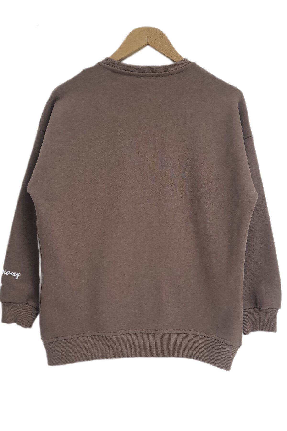 Sweatshirt Açık Kahverengi Renk Calıfornıa Baskılı 3iplik Şardonsuz Bisiklet Yaka Oversize