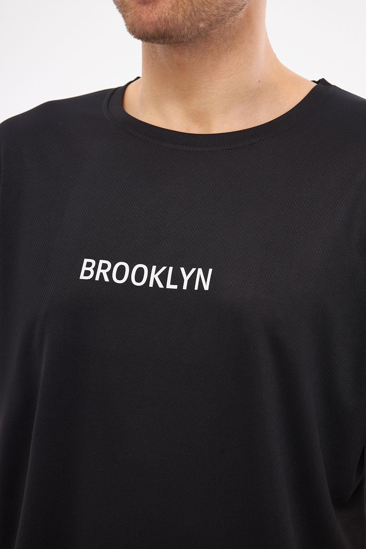 Spor T-shirt Erkek Brooklyn Baskılı Siyah Renk Yuvarlak Yaka