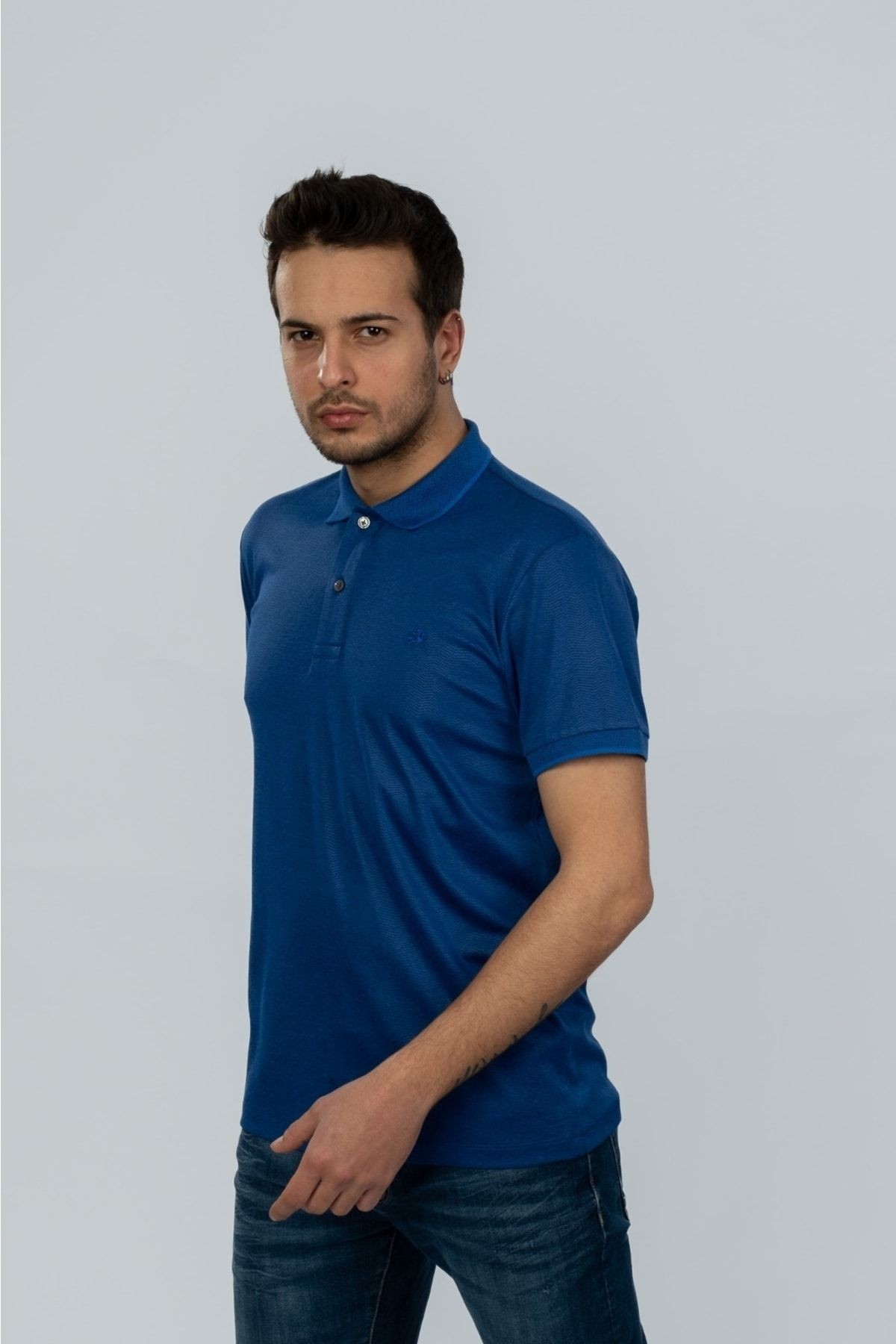 Polo Yaka Lacivert Desenli T-shirt