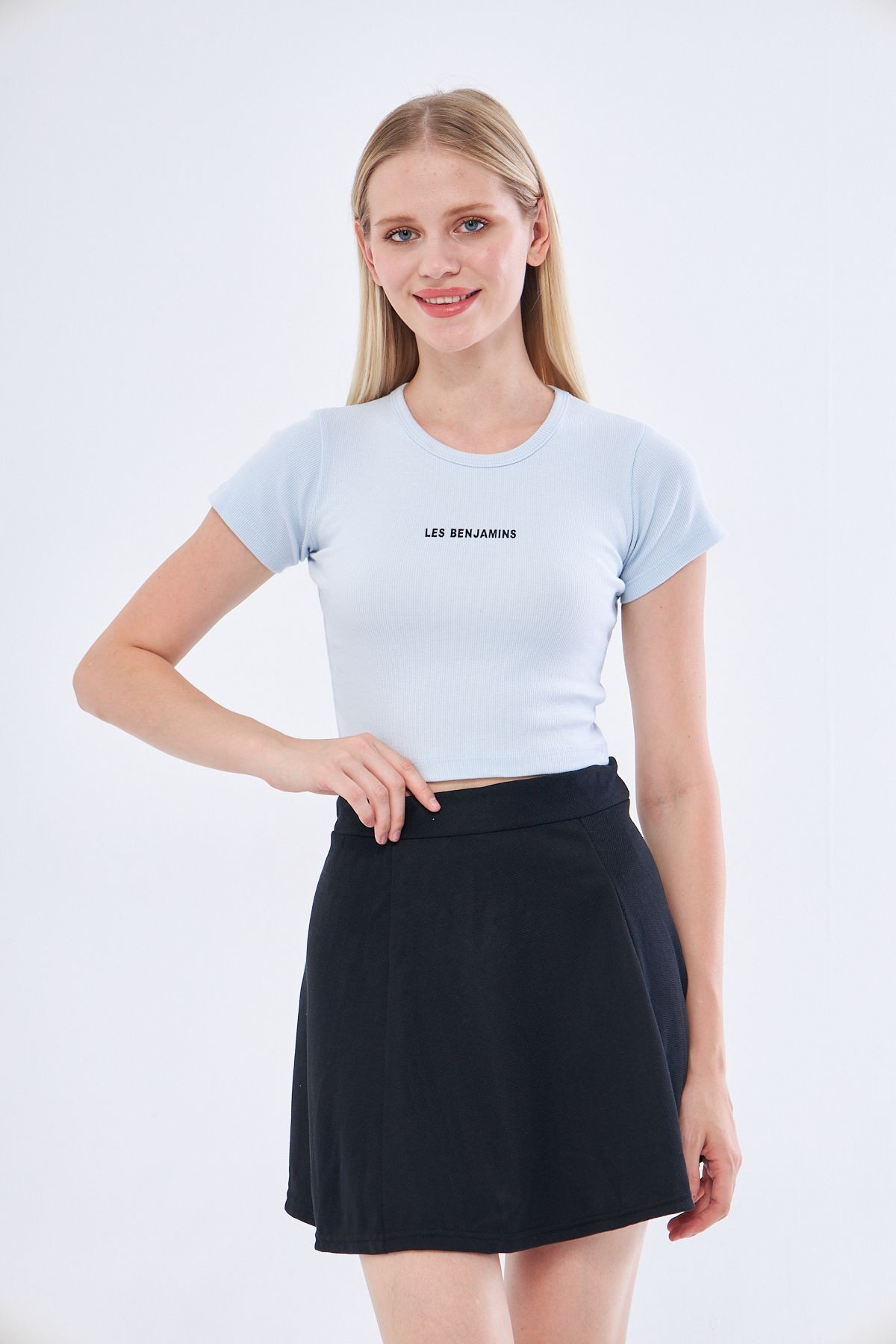 Kadın Buz Mavisi Renk Yarım Crop