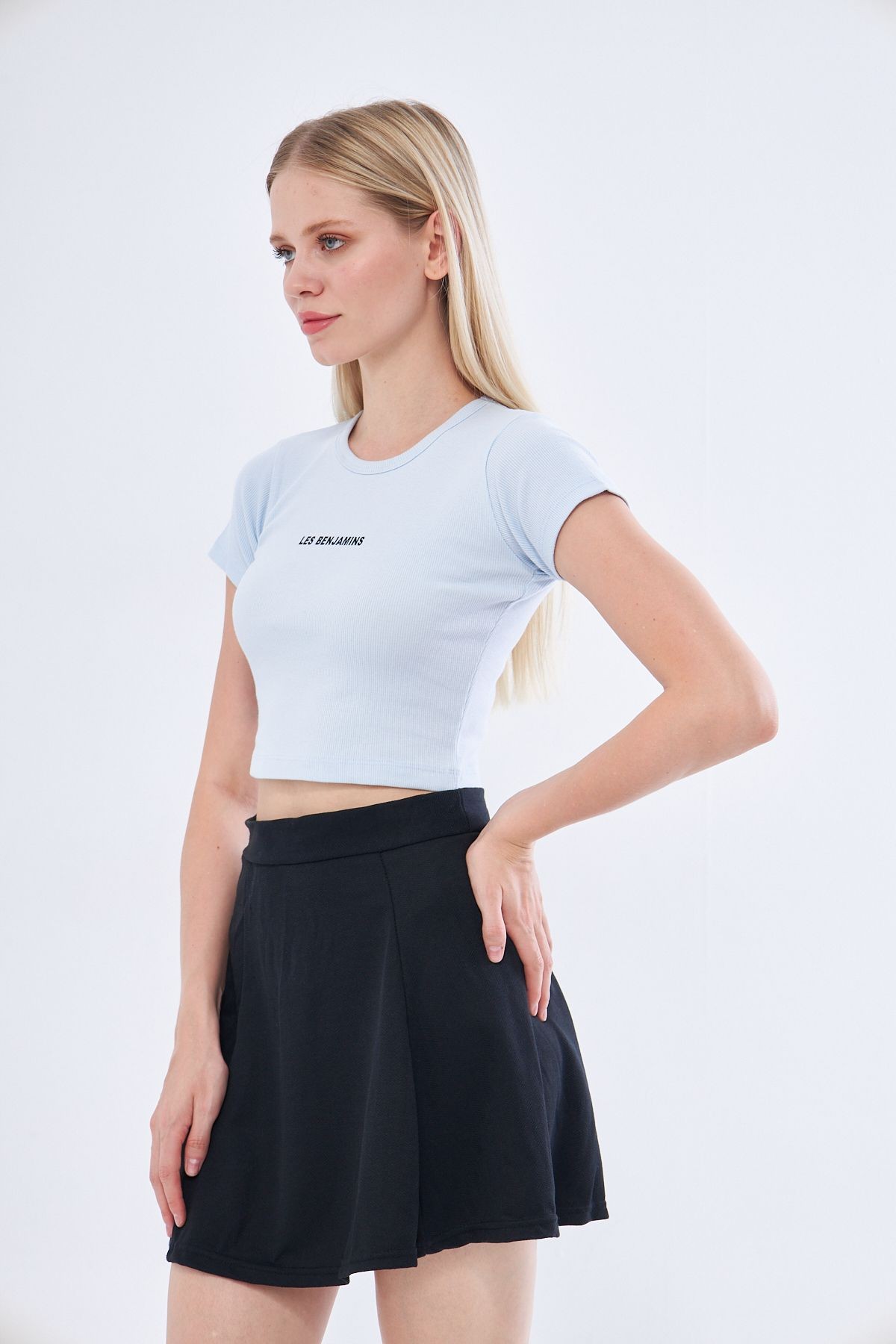 Kadın Buz Mavisi Renk Yarım Crop