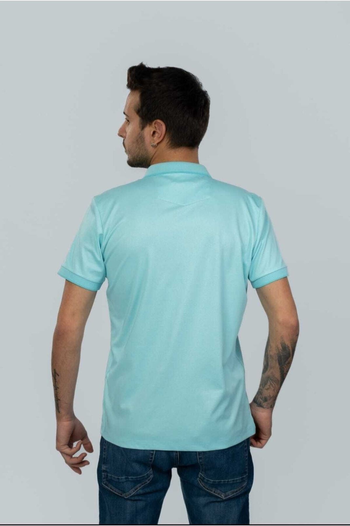 Polo Yaka Mint Yeşil Renk Desenli T-shirt