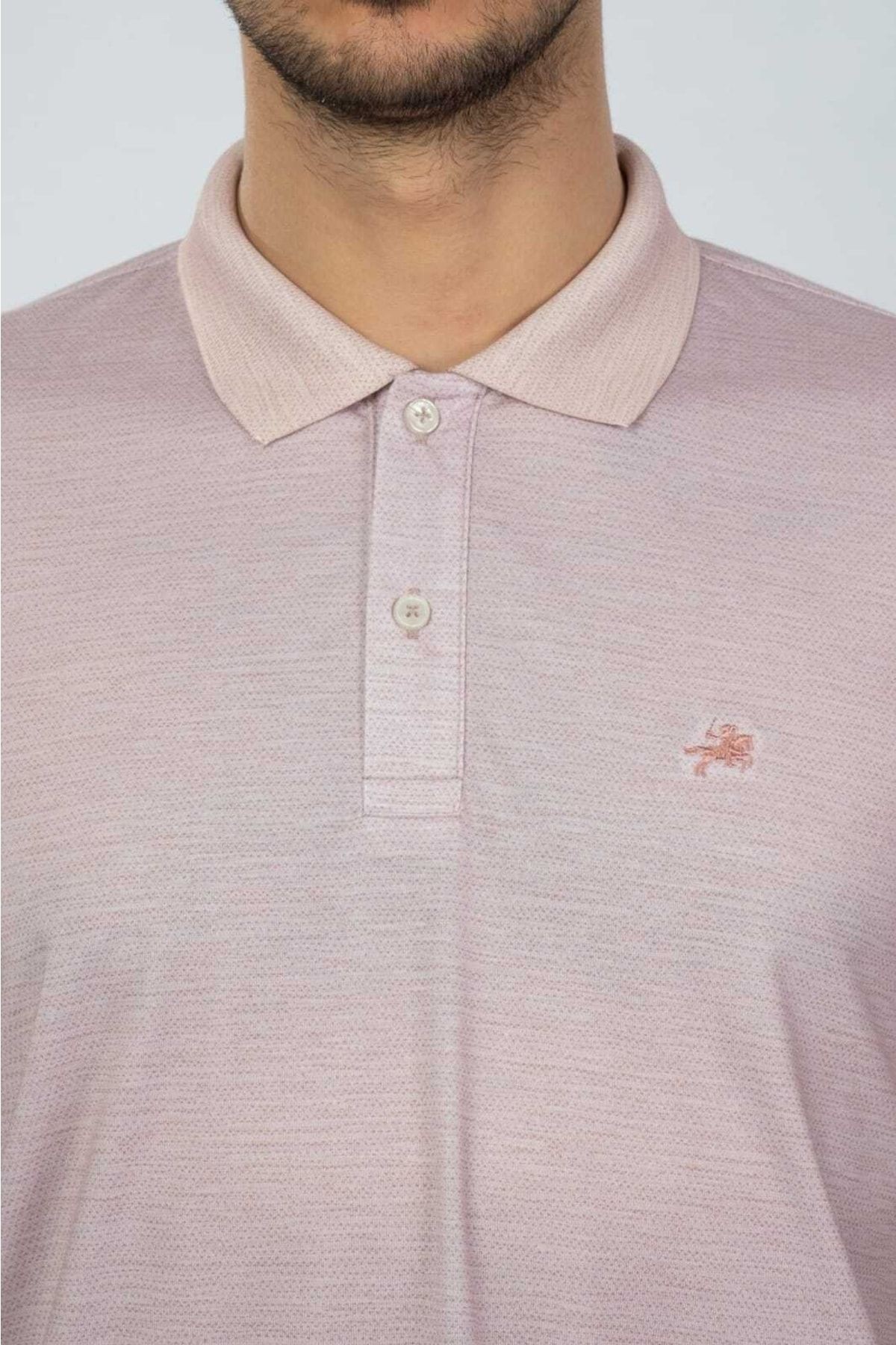 Açık Pembe Renk Polo Yaka Dijital Baskılı T-shirt