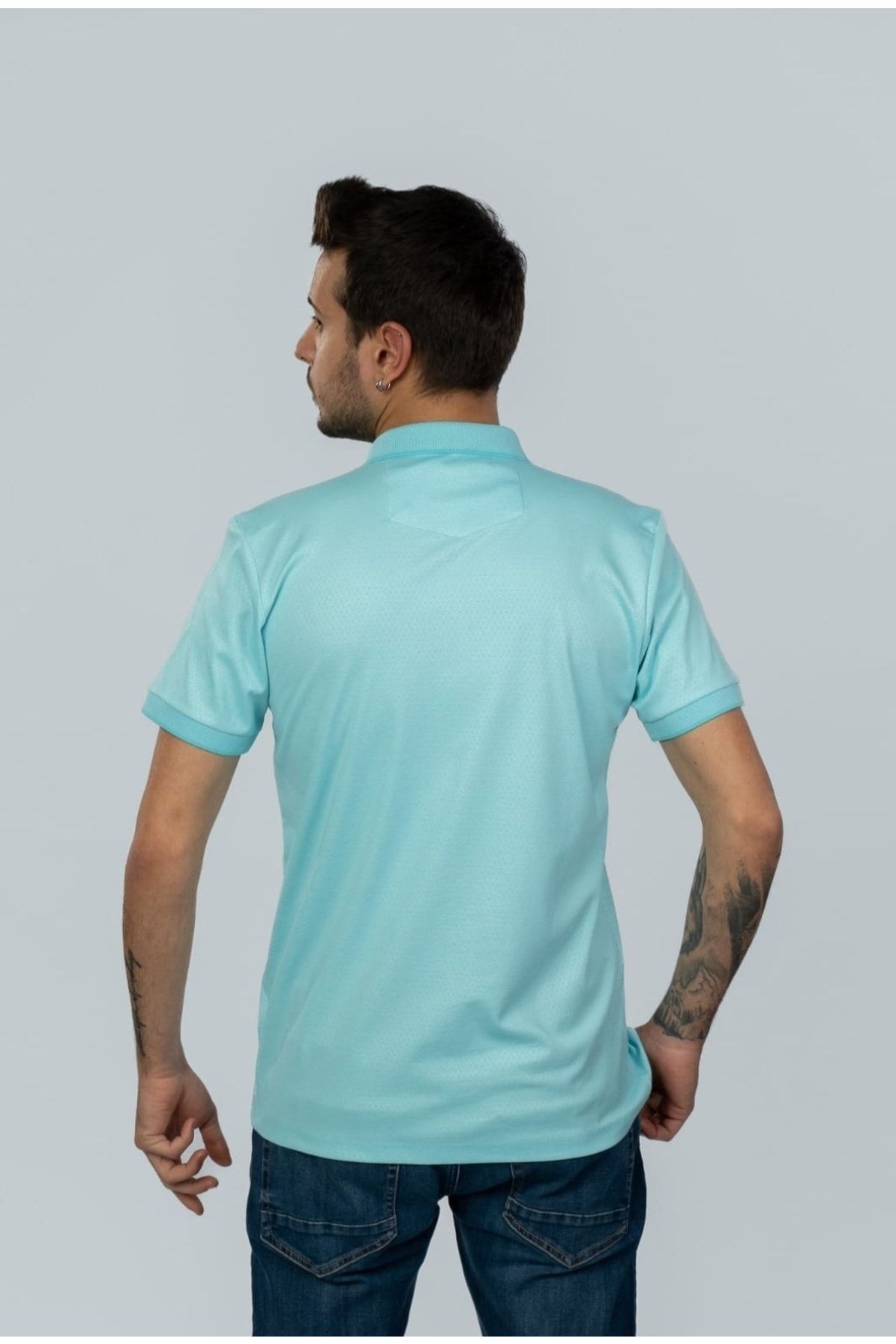 Polo Yaka Mint Renk Petek Desenli Tşhirt