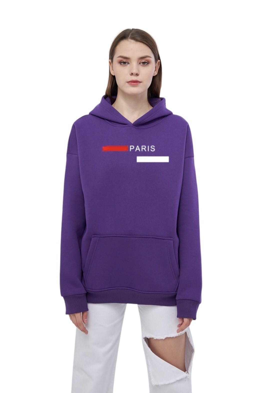 Unisex Basic Sweatshirt Kapşonlu Hoodie Paris Baskılı  %100 Pamuklu