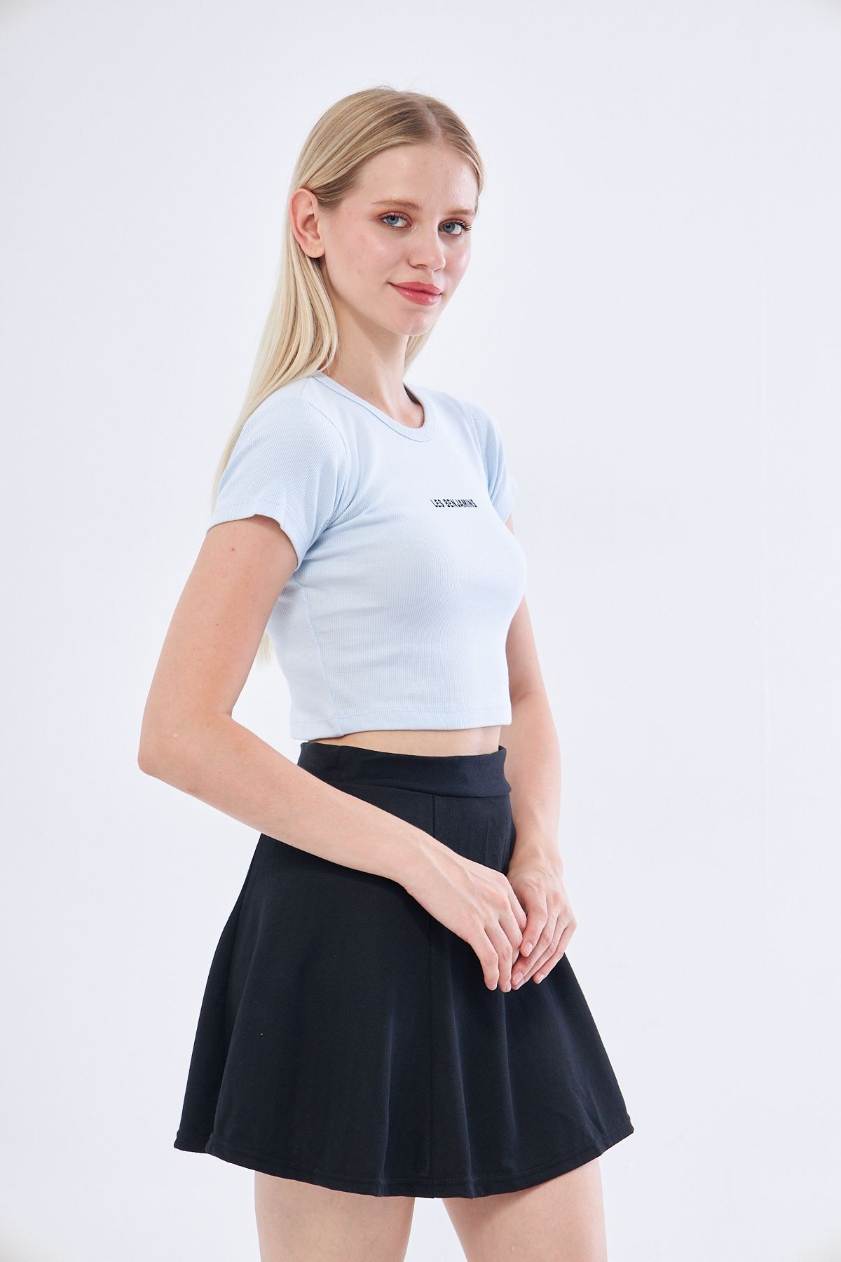 Kadın Buz Mavisi Renk Yarım Crop