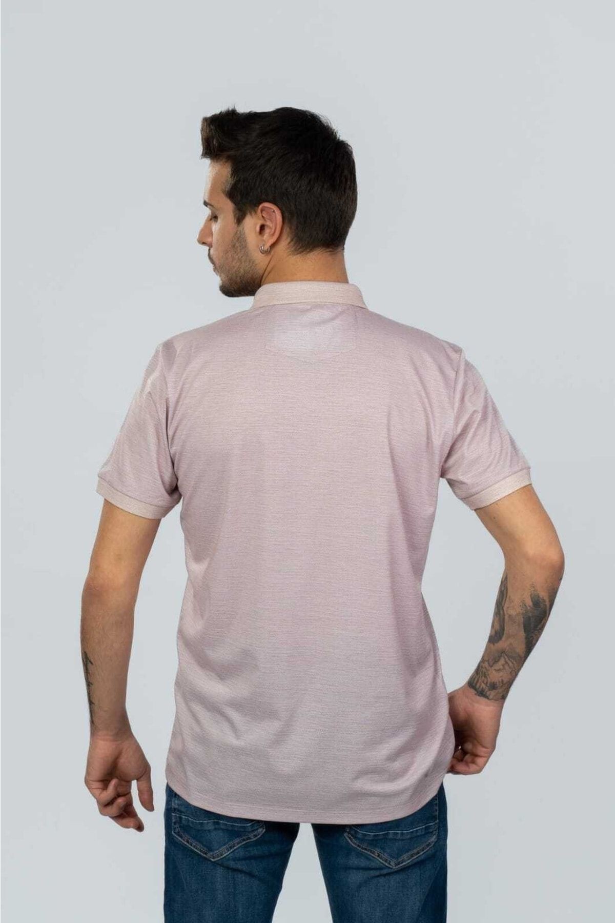 Açık Pembe Renk Polo Yaka Dijital Baskılı T-shirt