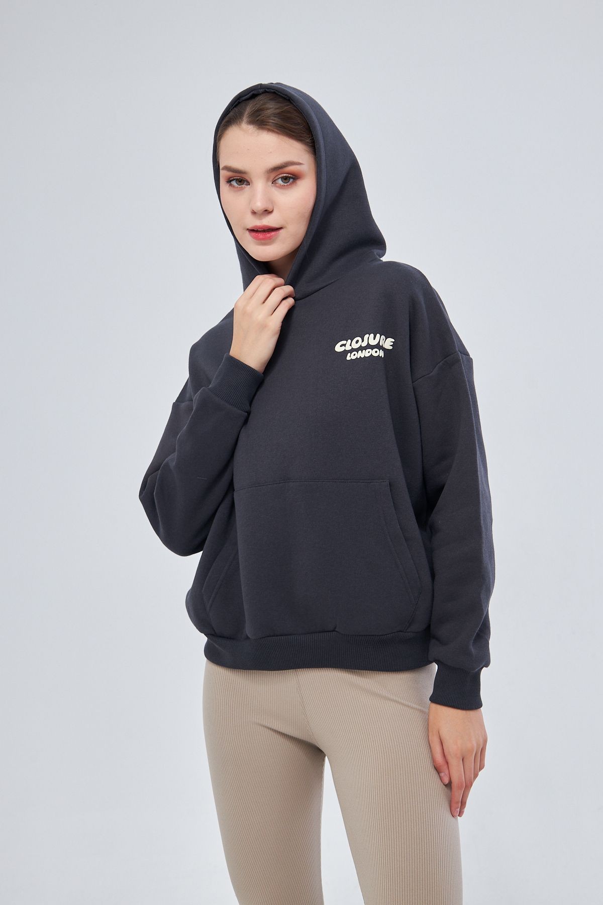 Unisex Antrasit Basic Sweatshirt Hoodie %100 Pamuklu