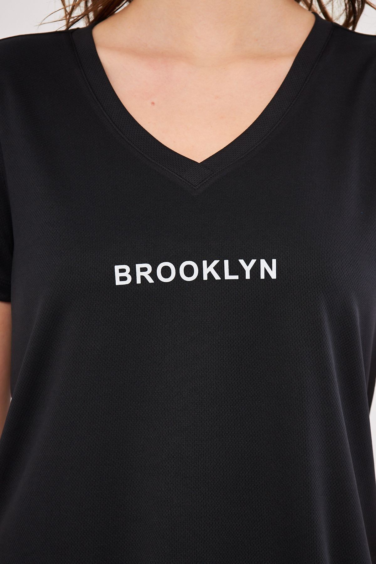 Spor T-shirt 2'li Fuşya  Siyah Renk Brooklyn Baskılı V Yaka